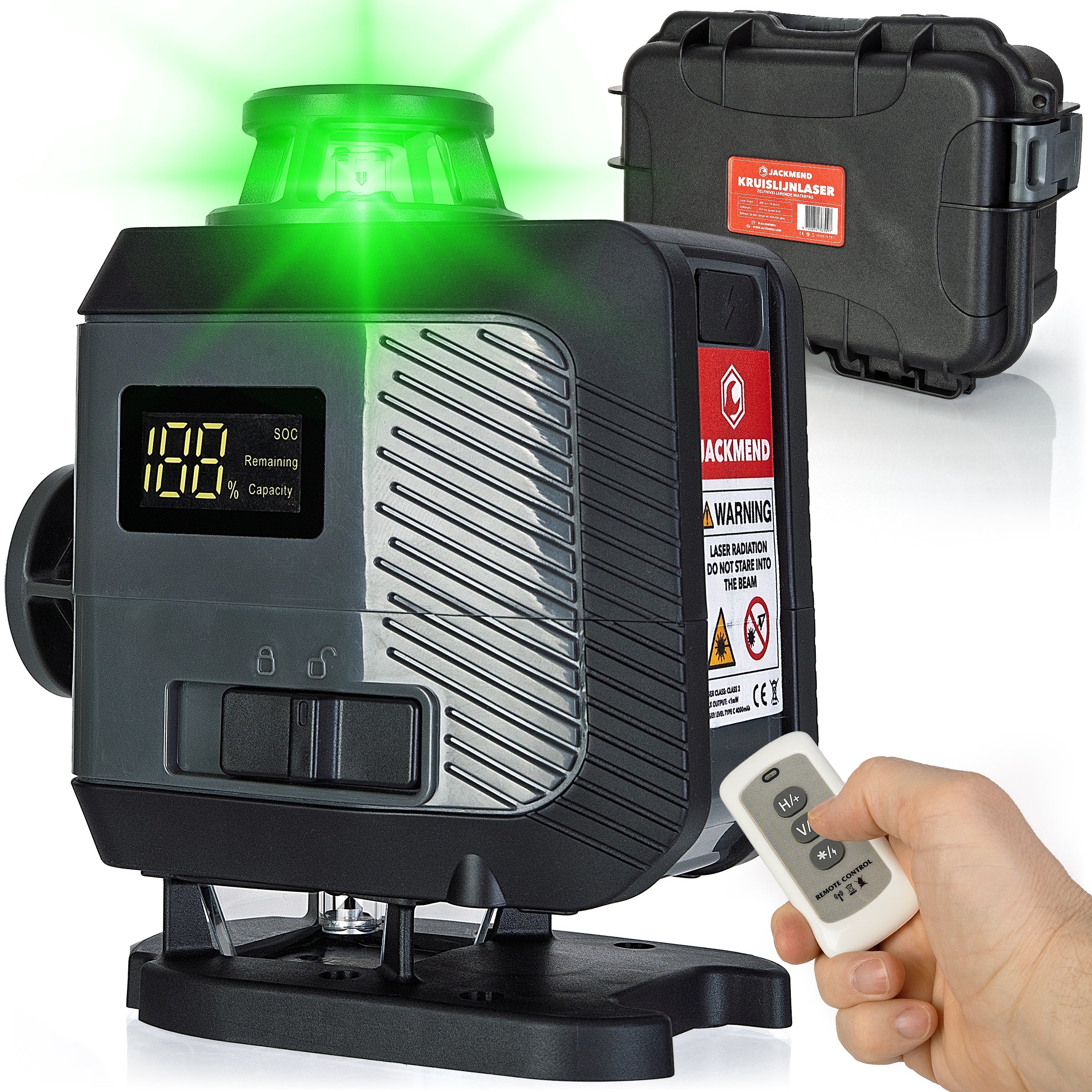 JACKMEND 4D Kruislijnlaser USB-C Oplaadbaar Digitaal Display - 50 Meter Meetbereik - 16 Lijnen