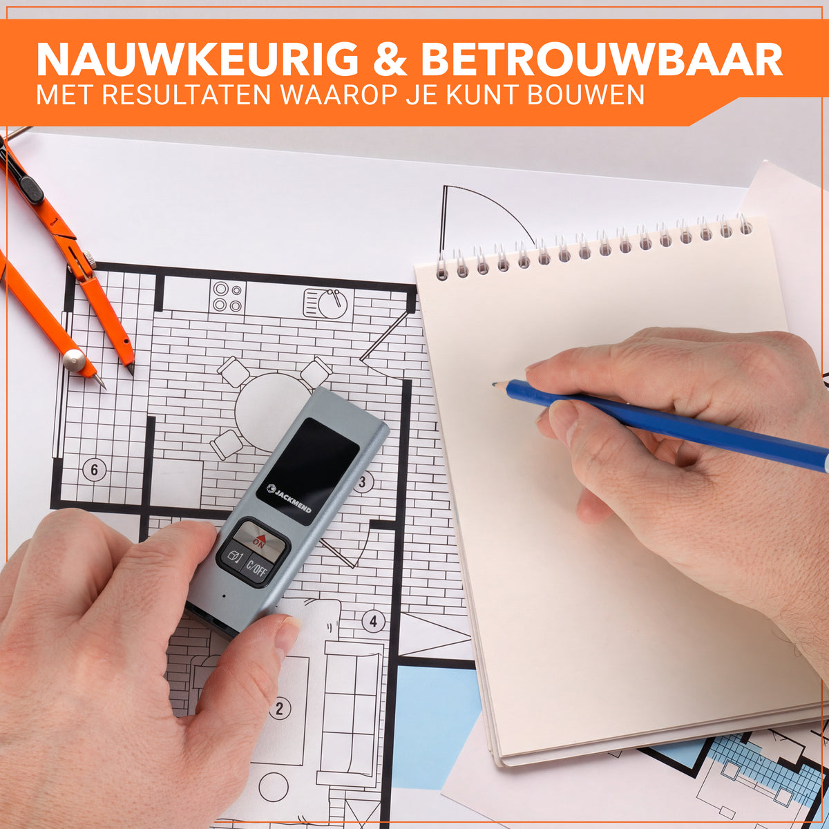 Jackmend Laserafstandsmeter - Oplaadbaar - Digitale Afstandsmeter met LED-Scherm en Draagkoord