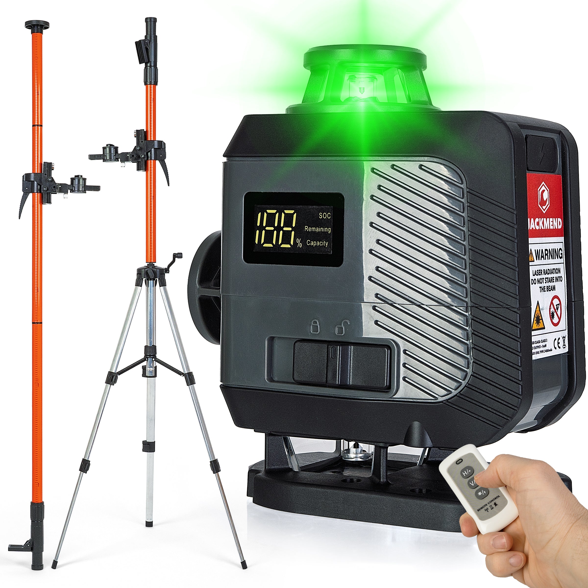 JACKMEND 4D Kruislijnlaser USB-C Oplaadbaar Digitaal Display - 50 Meter Meetbereik - 16 Lijnen