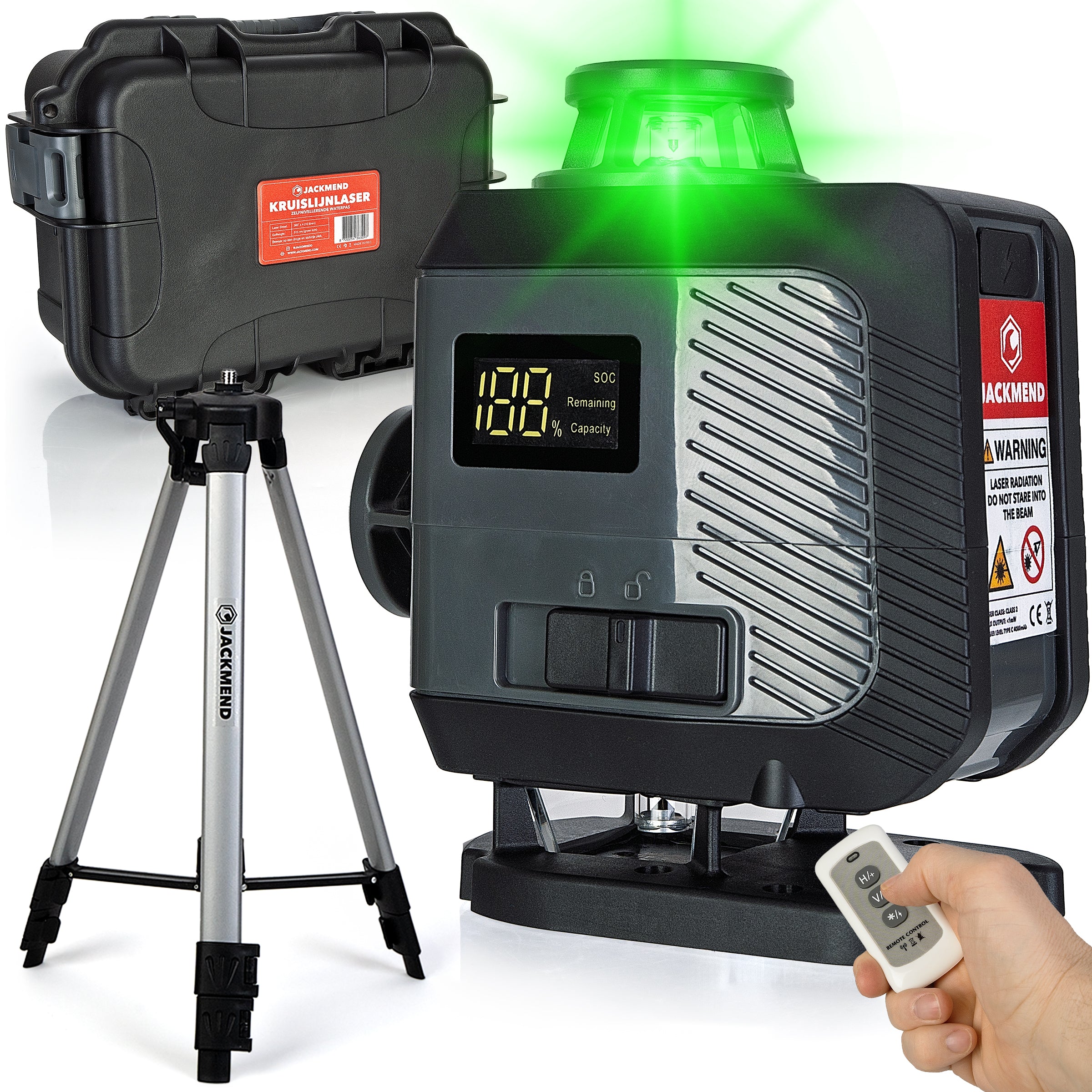 JACKMEND 4D Kruislijnlaser USB-C Oplaadbaar Digitaal Display Inclusief Statief - 50 Meter Meetbereik