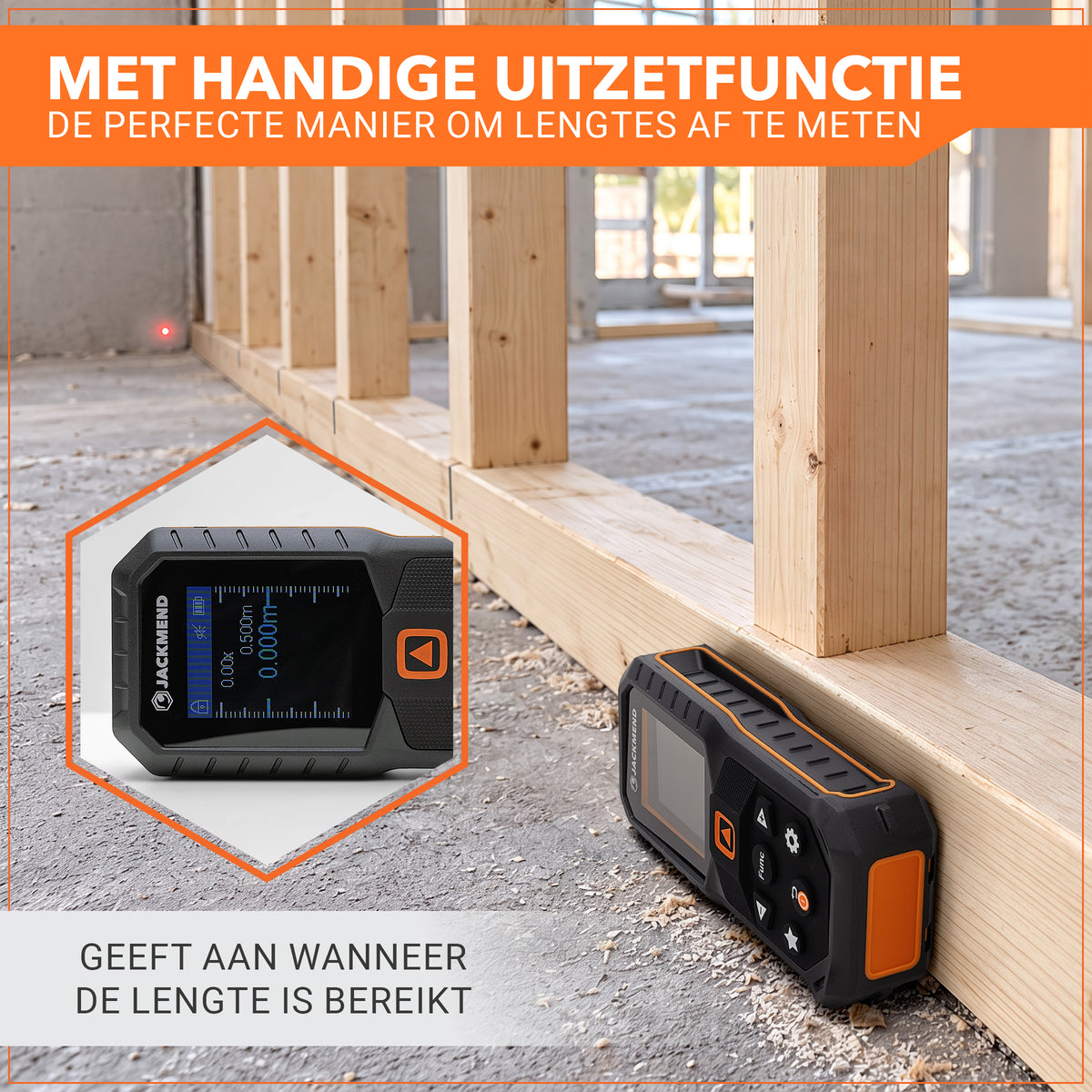 Jackmend Laserafstandsmeter 200 Meter Met Hellingmeter, Uitzetfunctie & Wandoppervlakte