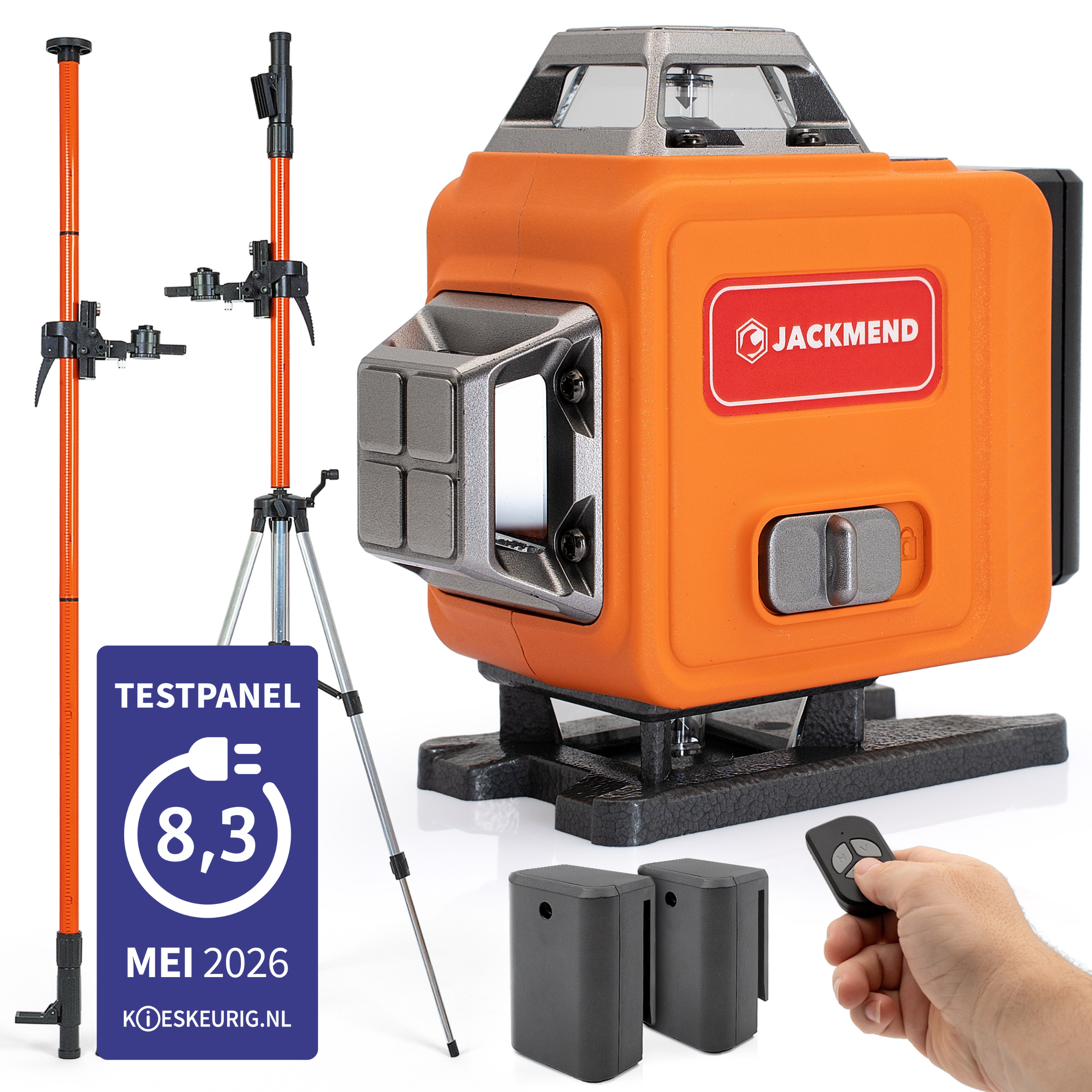 JACKMEND 4D Kruislijnlaser 4 tot 16 Lijnen - 50 Meter Meetbereik - 360 Graden
