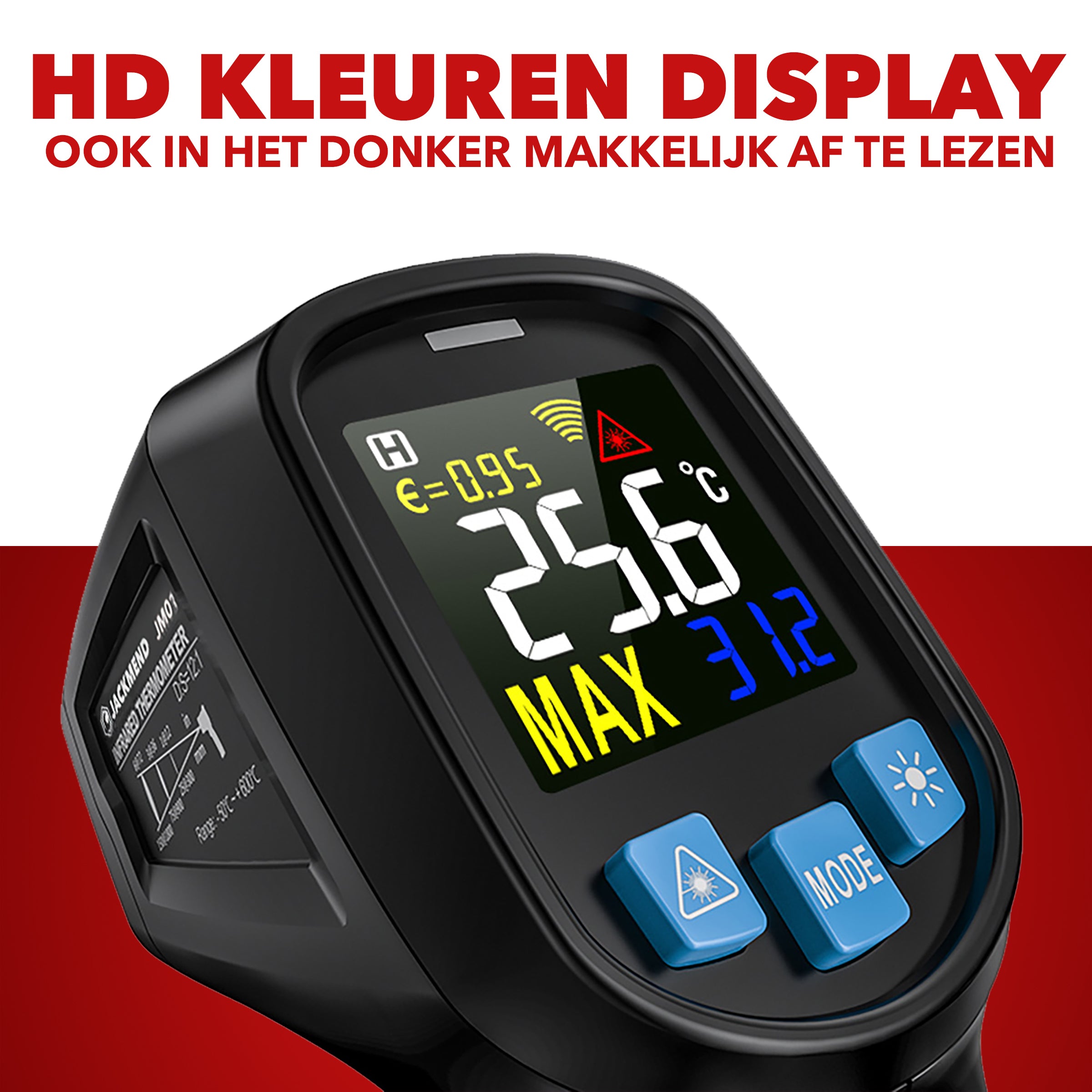 JACKMEND Infrarood Thermometer - Digitale Warmtemeter Bereik van -50 tot 400 °C