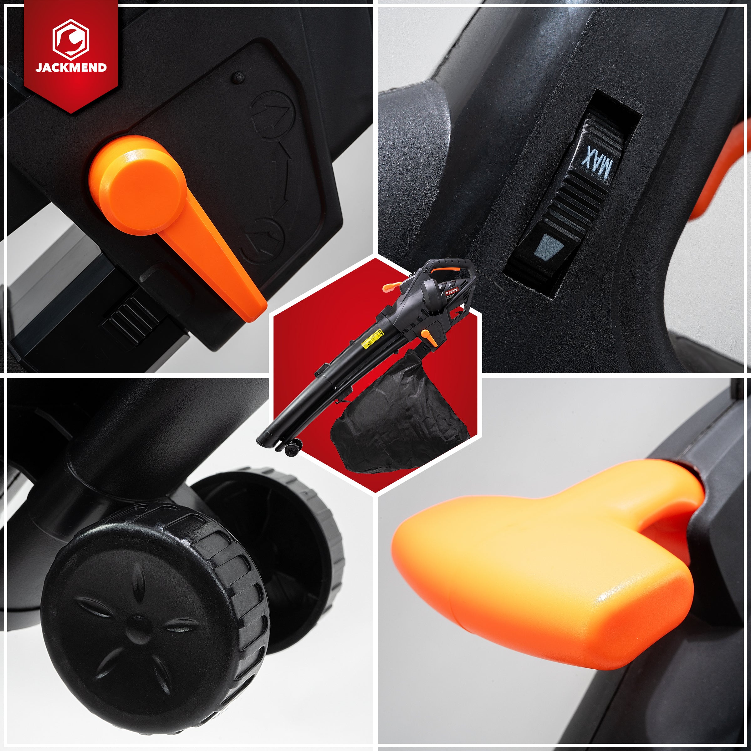 JACKMEND Elektrische Bladblazer Incl. 35L Opvangzak - 3000W Snoer 270km/u Luchtsnelheid - 15.000RPM