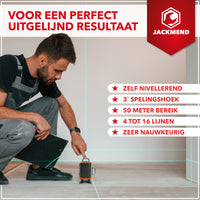 Thumbnail for JACKMEND 4D Kruislijnlaser 4 tot 16 Lijnen - 50 Meter Meetbereik - 360 Graden