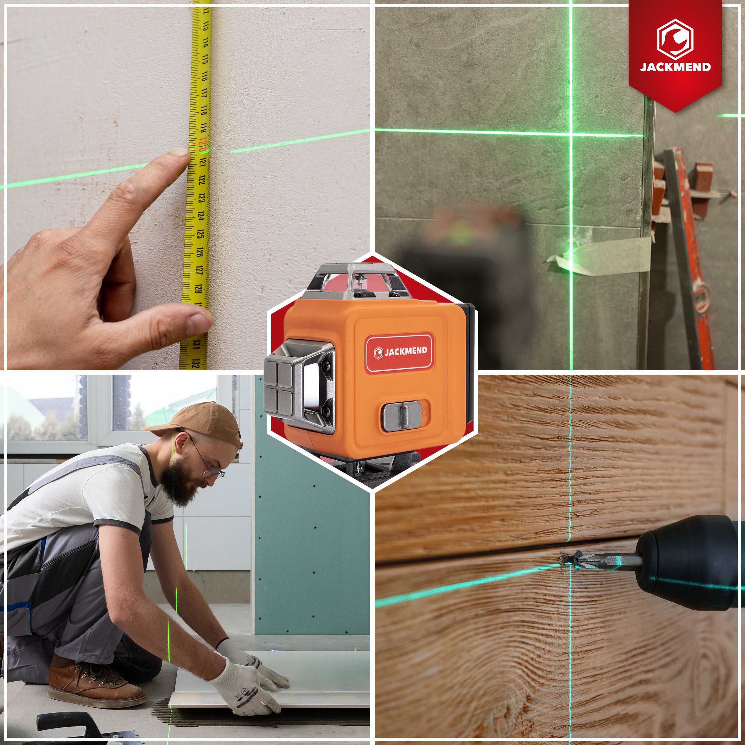 JACKMEND 4D Kruislijnlaser 4 tot 16 Lijnen - 50 Meter Meetbereik - 360 Graden