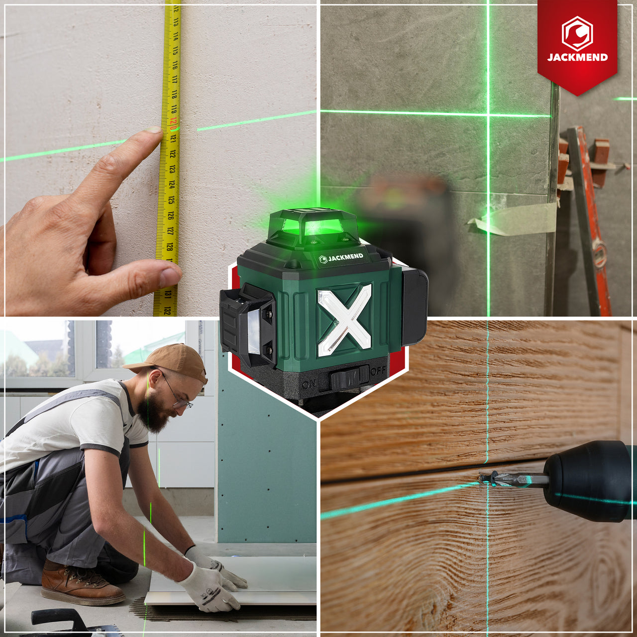 JACKMEND 4D Kruislijnlaser 4 tot 16 Lijnen - 50 Meter Meetbereik - 360 Graden