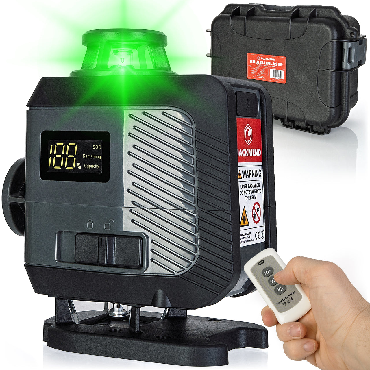 JACKMEND 4D Kruislijnlaser USB-C Oplaadbaar Digitaal Display - 50 Meter Meetbereik - 16 Lijnen
