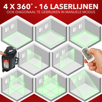 Thumbnail for JACKMEND 4D Kruislijnlaser USB-C Oplaadbaar Digitaal Display Inclusief Statief - 50 Meter Meetbereik