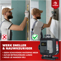 Thumbnail for JACKMEND 4D Kruislijnlaser USB-C Oplaadbaar Digitaal Display Inclusief Statief - 50 Meter Meetbereik