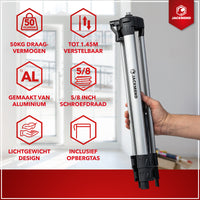 Thumbnail for JACKMEND 4D Kruislijnlaser Statief - Verstelbare Tripod Inclusief Opbergtas - van 52 tot 145CM - 50KG Draagvermogen - 5/8 Inch Schroefdraad