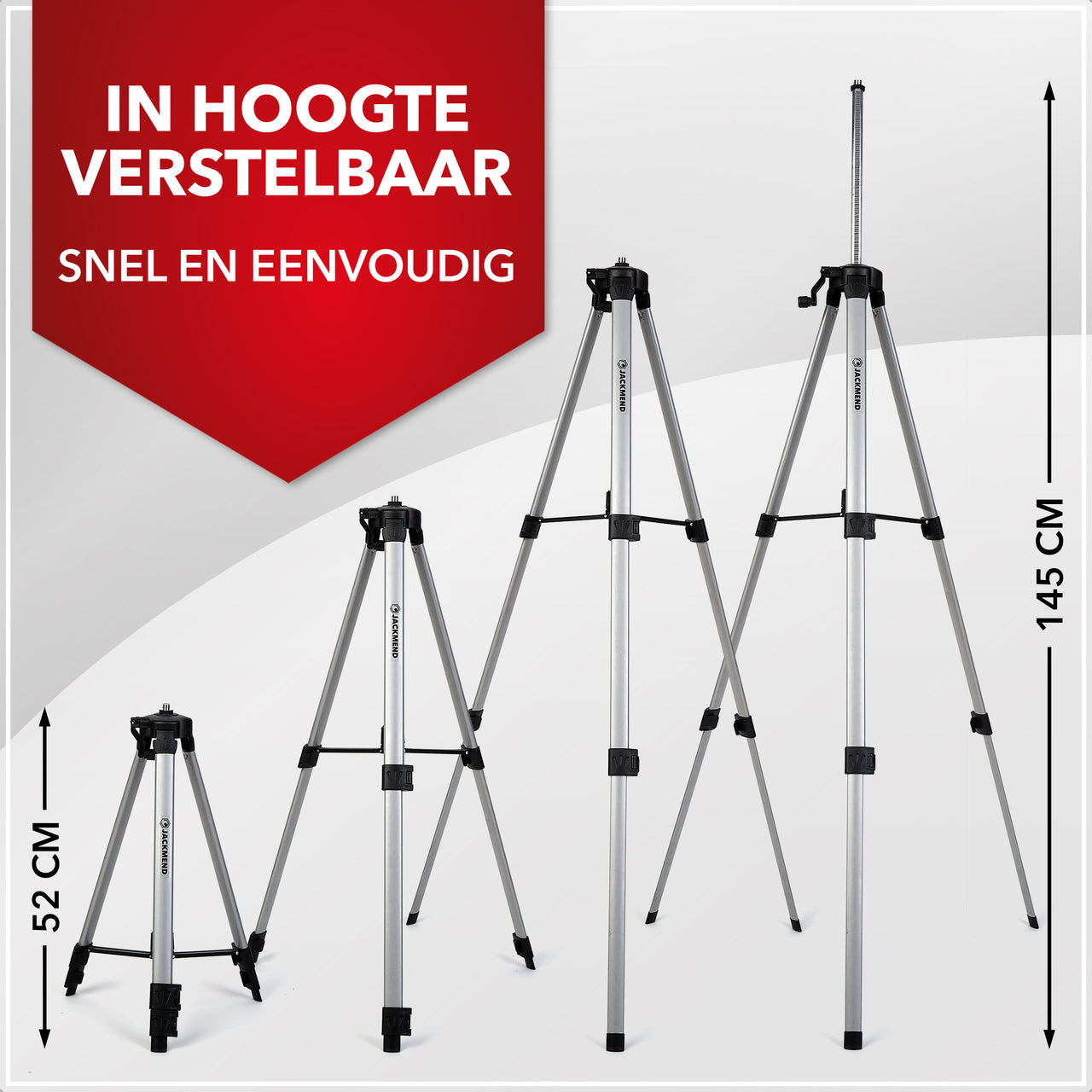 JACKMEND 4D Kruislijnlaser Statief - Verstelbare Tripod Inclusief Opbergtas - van 52 tot 145CM - 50KG Draagvermogen - 5/8 Inch Schroefdraad