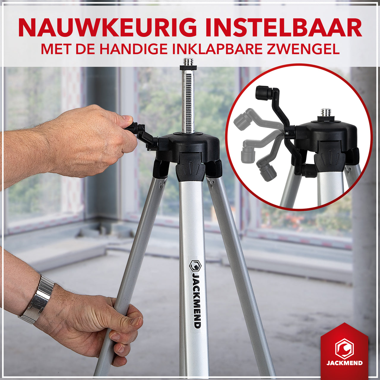 JACKMEND 4D Kruislijnlaser Statief - Verstelbare Tripod Inclusief Opbergtas - van 52 tot 145CM - 50KG Draagvermogen - 5/8 Inch Schroefdraad