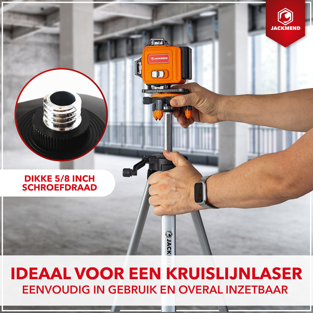 JACKMEND 4D Kruislijnlaser Statief - Verstelbare Tripod Inclusief Opbergtas - van 52 tot 145CM - 50KG Draagvermogen - 5/8 Inch Schroefdraad