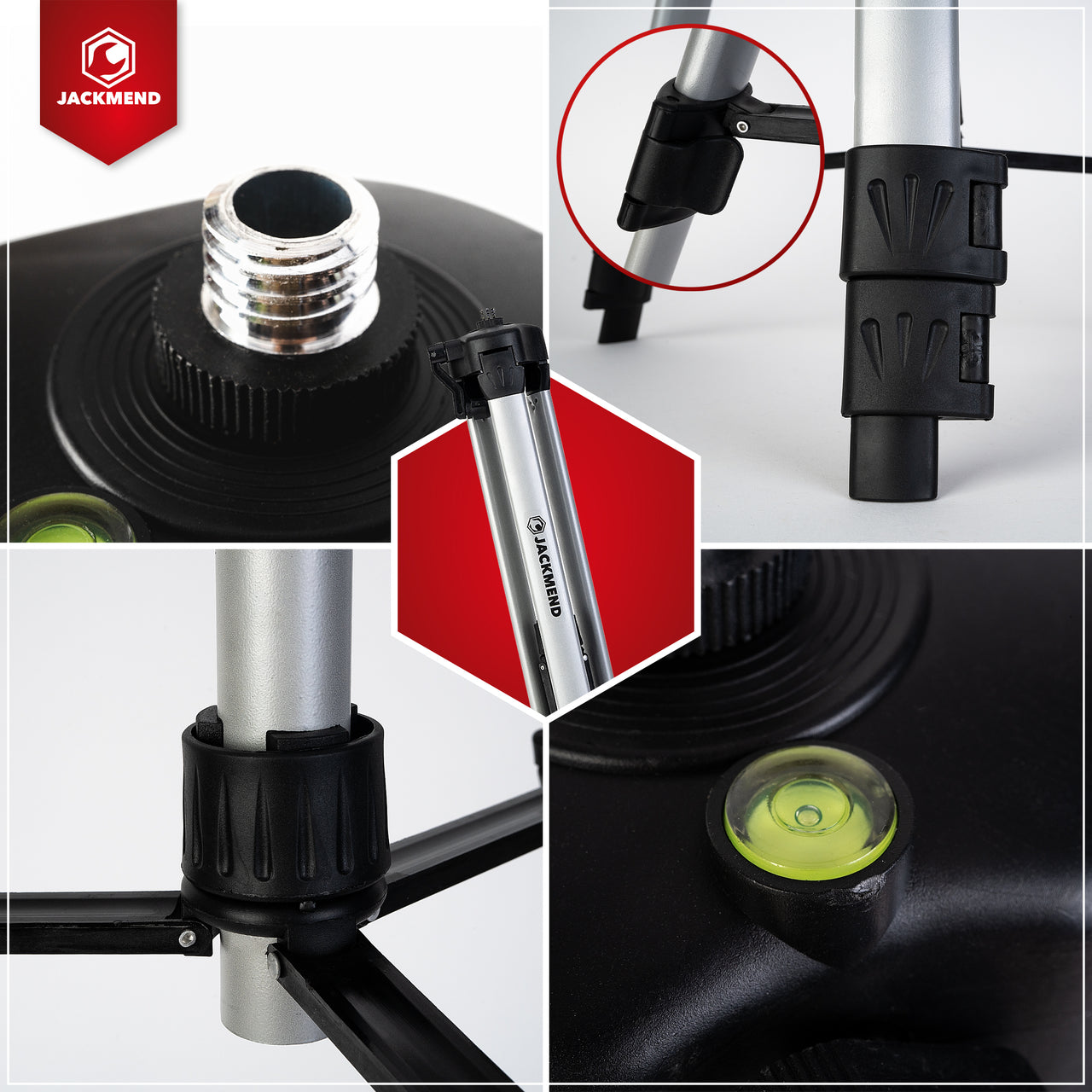 JACKMEND 4D Kruislijnlaser USB-C Oplaadbaar Digitaal Display Inclusief Statief - 50 Meter Meetbereik
