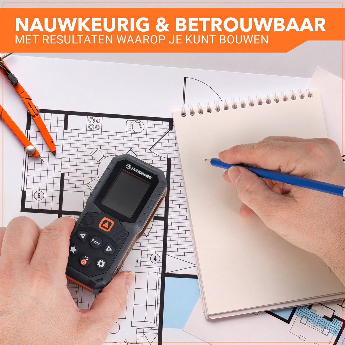 Jackmend Laserafstandsmeter 200 Meter Met Hellingmeter, Uitzetfunctie & Wandoppervlakte
