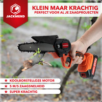 Thumbnail for JACKMEND Elektrische Mini Kettingzaag Inclusief 2x 21V Accu’s, 2x Kettingen, Opbergkoffer