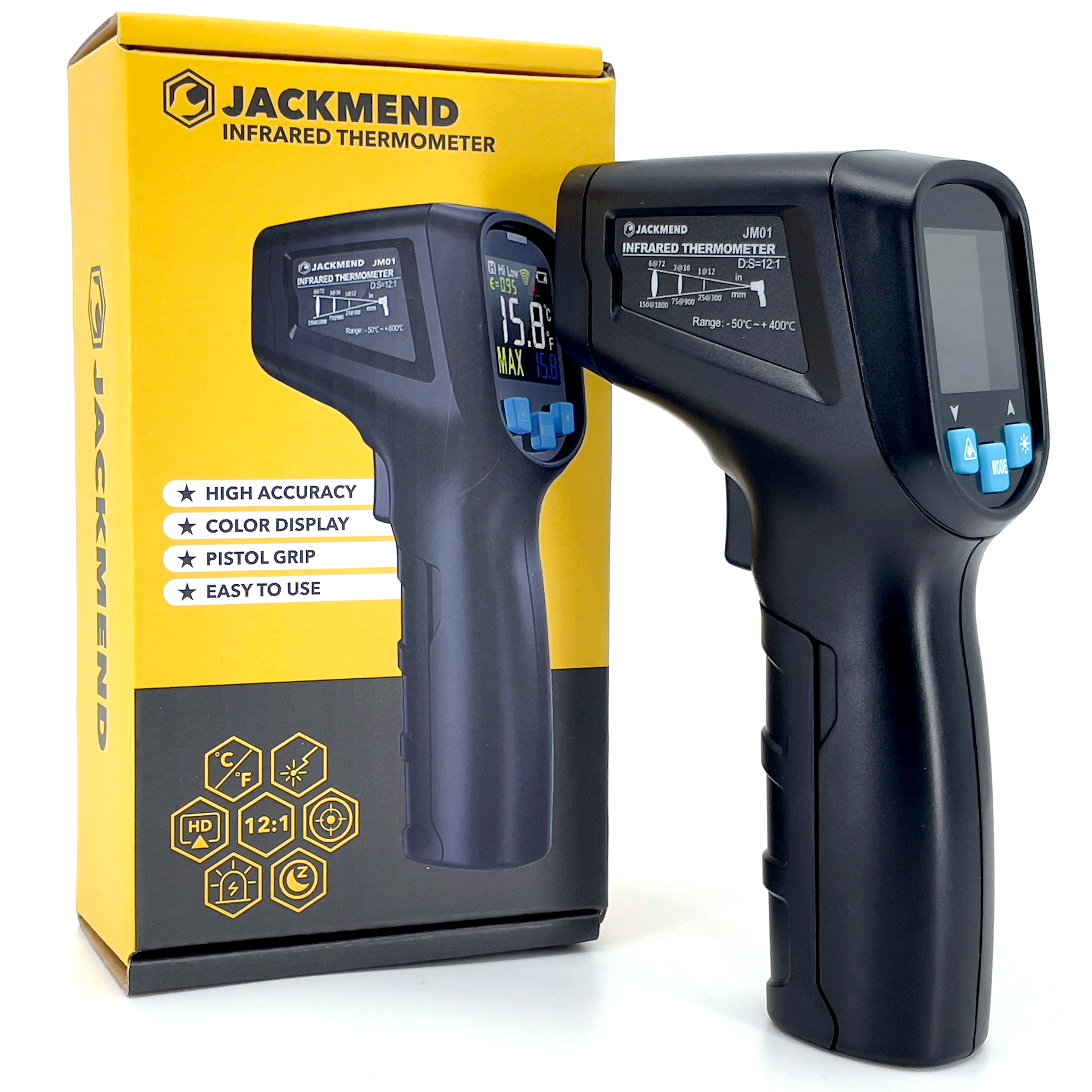 JACKMEND Infrarood Thermometer - Digitale Warmtemeter Bereik van -50 tot 400 °C