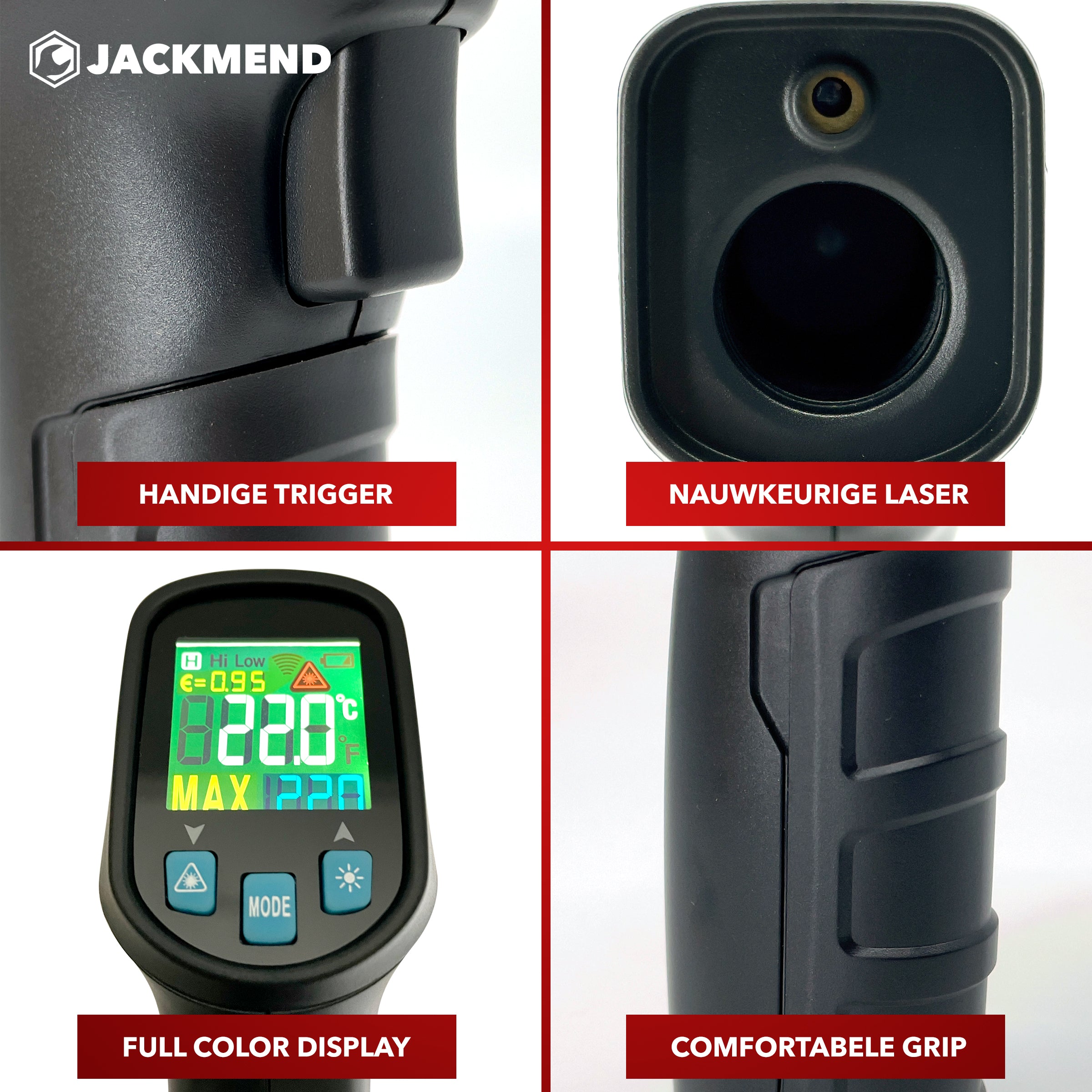JACKMEND Infrarood Thermometer - Digitale Warmtemeter Bereik van -50 tot 400 °C