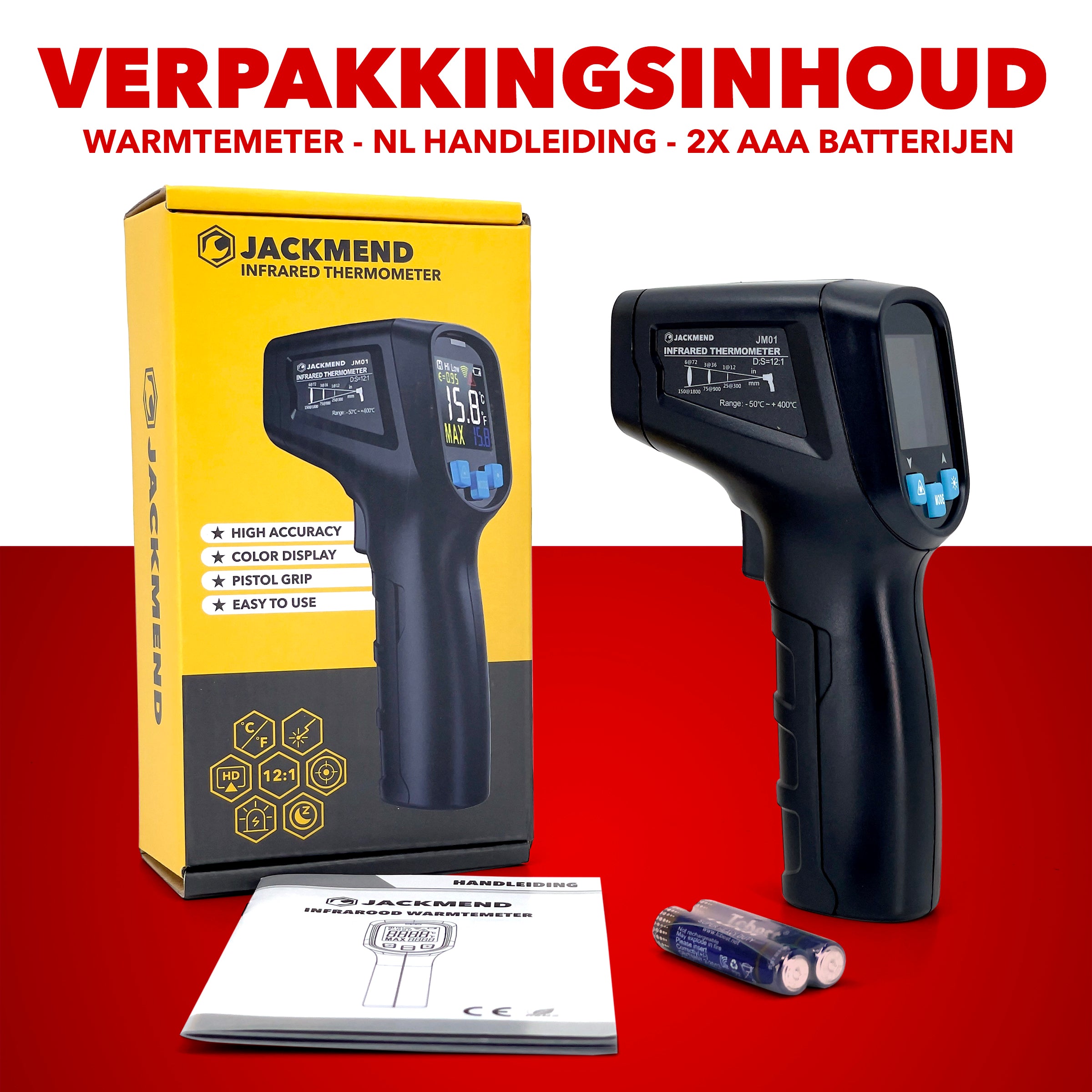 JACKMEND Infrarood Thermometer - Digitale Warmtemeter Bereik van -50 tot 400 °C